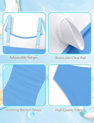 Image of Girls Tankini Swimsuit Solid Color Blocking Two Piece Bathing Suit Ruched Slimming Teen Girls' Swimwear for 9-18Years
