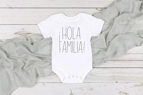 Hola Familia Pregnancy Announcement Bodysuit in Spanish| Surprise Baby Jumpsuit for the Family (Size 0-3 Months), White3