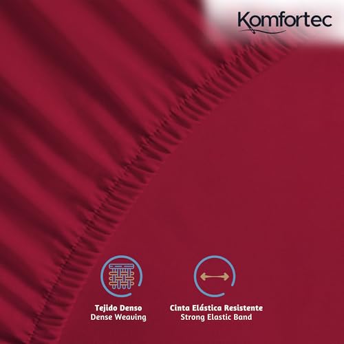 Komfortec Sábana Bajera Ajustable de 90 x 200 cm, 100% algodón, Color Rojo