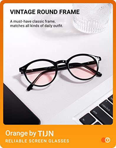 TIJN Blue Light Blocking Glasses Men Women Vintage Thick Round Rim Frame Eyeglasses