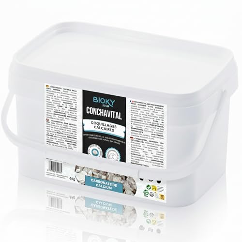 Bioky ConchaVital 6 kg - Calcium pour Poules pondeuses et Autres Oiseaux - Coquille d'huître - Nourriture + 12 minéraux - Améliore la Qualité de l'œuf, Corrige Les Carences Nutritionnelles