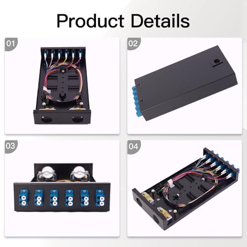 Image of Single Mode Fiber Enclosure Kit - 12 Fiber Port OS1 Box, LC SM 12 Strand LC-UPC Pigtail Cable, LGX Loaded Panel - Wall Mount for Enterprise, Home, Data Center Networks