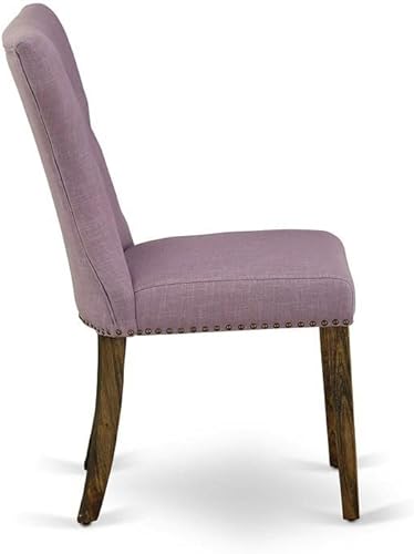 Miniatura 6 de East West Furniture GAP7T40 Gallatin Parson - Juego de 2 sillas de comedor acolchadas de tela de lino de dalia con botones copetudos, diseño jacobeo