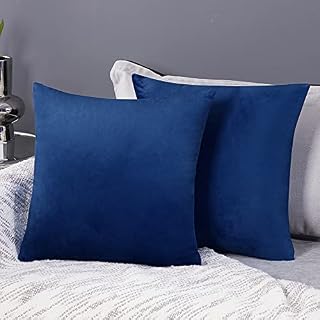 Deconovo Pack of 2 Crushed Velvet Cushion Covers 50cm x 50cm 20x20 Inches Throw Pillow Cases Plain Cushion Protectors for Bedroom with Invisible Zipper Navy Blue