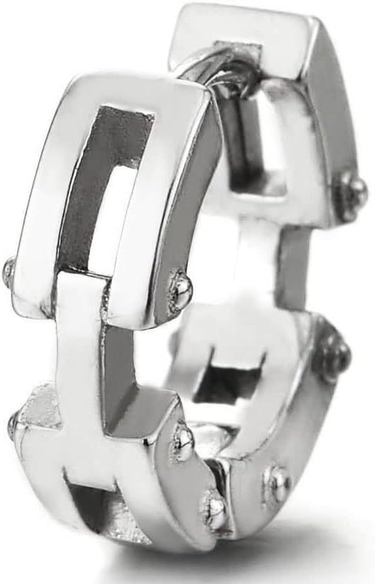 Mens Women Stainless Steel Bike Chain Link Design Huggie Hinged Hoop Earrings 2 pcs - Image 3