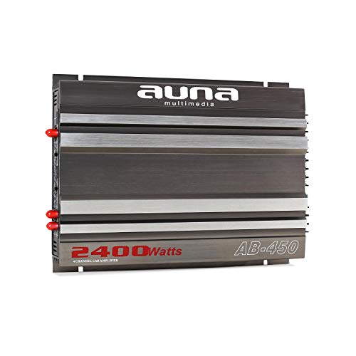Auna AB-450 - Amplificador para Coche, Potencia de 2.400 W, 4 Canales x 90 W RMS, Entradas Alto/bajo Nivel, 1 Salida RCA estreo, Filtro de Paso Ajustable, Conexin para Control Remoto, Gris