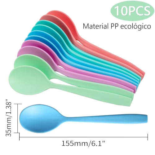 Miniatura 3 de 10 Piezas Cucharas,Cucharas De Postre Cucharas Soperas,Largo Cucharas,Cubiertos Plastico Duro Reutilizables,Para Cumpleaños,Bodas,Barbacoas,Camping Multicolor
