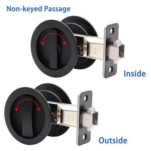 Cerradura para puerta empotrada Dontay, de paso y privacidad (dormitorio/baño), doble cara rotativa, montaje empotrado, palanca de bloqueo grande, para puertas de 2 3/8" a 2 3/16" de grosor (2 unidades, negro mate) miniatura 5