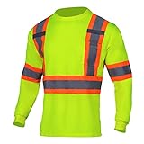 VENDACE Men's High Vis Safety Work T Shirt ANSI Class 3 Reflective Long Sleeve Shirt with Pocket(Yellow,L)