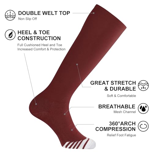 FITRELL 2 Pack Baseball Soccer Softball Socks for Kids Youth Men & Women Over-the-Calf Knee High Socks, nfl, Maroon/Brown, Large by FITRELL - Image 2
