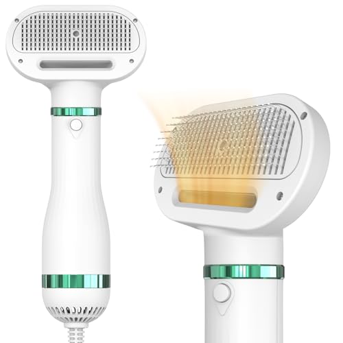Pet Hair Dryer for Small-Sized Dogs and Cats | 2-in-1 Dog Hair Dryer with Self Cleaning Slicker Brush | Dog Blow Dryer | 300 Watts, Overheat Protection, Portable, Adjustable Temperature