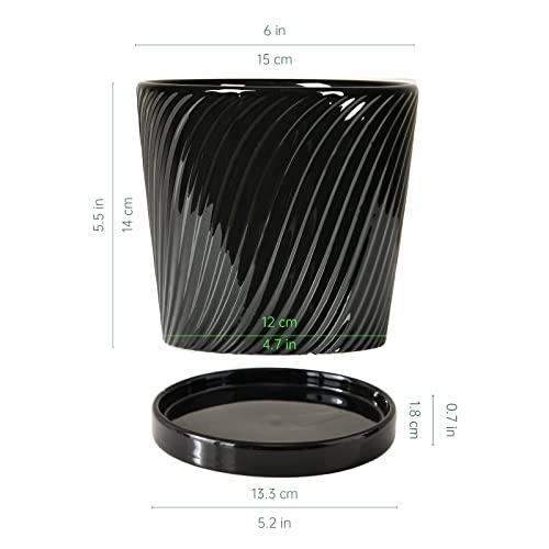 Ton Sin Flower Pots,Black 6 Inch Plant Pots For Plants,Ceramic Planters With Drainage Holes,Indoor Flower Pot With Saucer,Outdoor Garden Pots (Black, 4 Pack) #TOP1