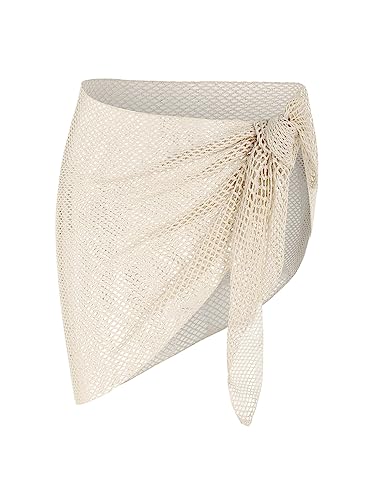Image of ZAFUL Sarong Coverups for Women Beach Vacation Fishnet See Thru Tie Side Bathing Suit Cover Up Mini Skirt