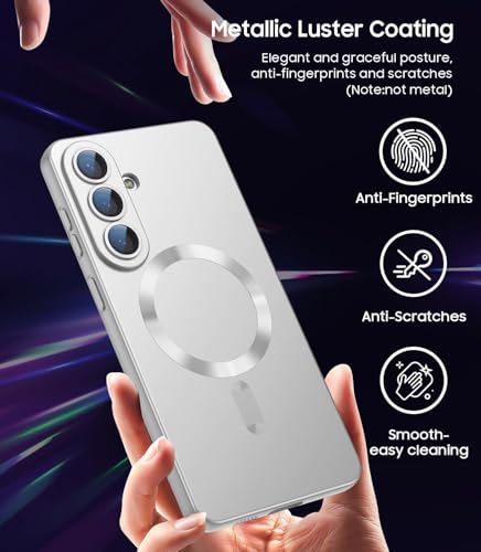Image of DIZORO Compatible with Samsung S26 5g Case, Compatible with MagSafe, Matte Luxury Metallic Luster Flexible TPU Wireless Charging Shockproof Back Cover with Camera Protector Lens (Silver)