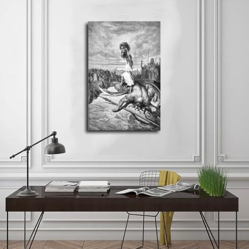Toile David Slays Goliath Gustave Doré cadre suspendu 50x76cm