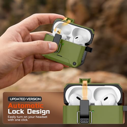 Image of Inesore for AirPods AirPods Pro 1st /2nd Case with Secure Lock (Dark Green) | Phone Stand Design,Compatible with MagSafe,Automatic Snap Switch Secure Cover with Cleaner Kit & Keychain