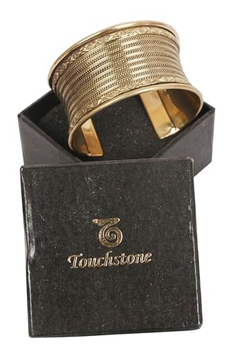 Image of Touchstone Indian Bollywood Desire Brass Base Exotic Workmanship Free Size Cuff Bracelet in Antique Gold Or White Or Copper Tone for Women.