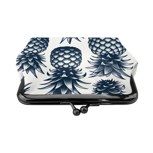 Pu Leather Buckle Coin Purse Pineapple-Navy-White Girls Kiss-Lock Change Purse Wallets2