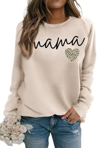 Image of Dressmine Womens Long Sleeve Mama Sweatshirts Fall Crew Neck Mom Shirts Cute Graphic Tees Pullover Hoodies