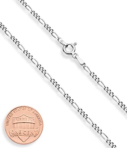 Miabella Italian Solid 925 Sterling Silver, 18Kt Gold Plated 2.3mm Diamond-Cut Figaro Link Chain Necklace for Women Men, Made in Italy2