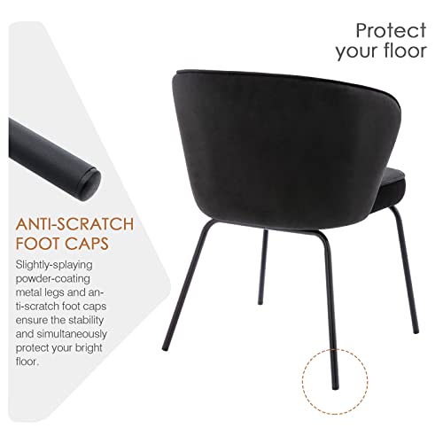 Zesthouse Modern Dining Chairs Set Of 2, Mid Century Velvet Kitchen Dining Room Chairs, Upholstered Desk Chairs With Metal Legs, Comfy Side Chairs With Curved Wingback For Living Room Bedroom, Black #TOP3