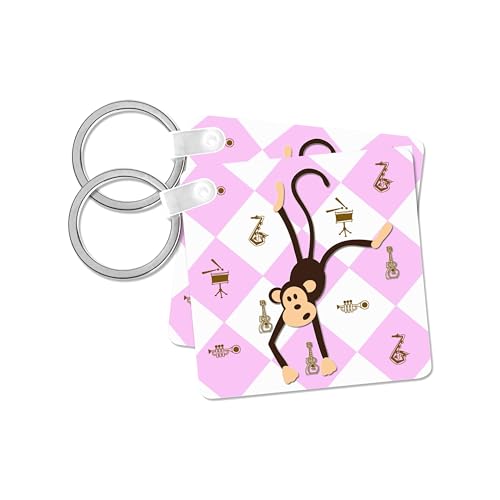 3dRose, Dancing Monkey. Pink. Musical Instruments. Kids Décor. Cool print., set of 6 Key Chains