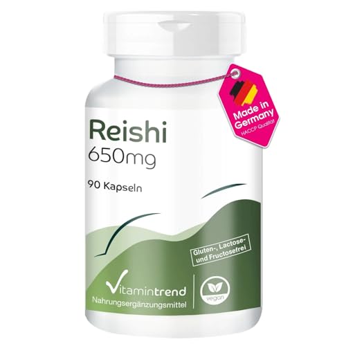Vitamintrend Reishi 650mg, 90 Kapseln, hochdosiert, Nahrungsergänzungsmittel vegan ohne Magnesiumstearat, in Deutschland hergestellt