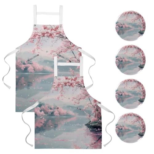 Tablier de serveuse fleurs de cerisier pour bistrot et maison