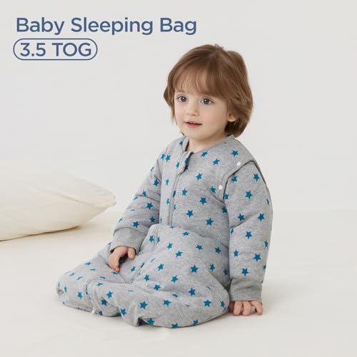 Image of Duomiaomiao 3.5 TOG Baby Sleep Sack 100% Cotton Winter Long Sleeve Baby Wearable Blanket, Super Warm Quilted Comfy Toddler Sleeping Bag