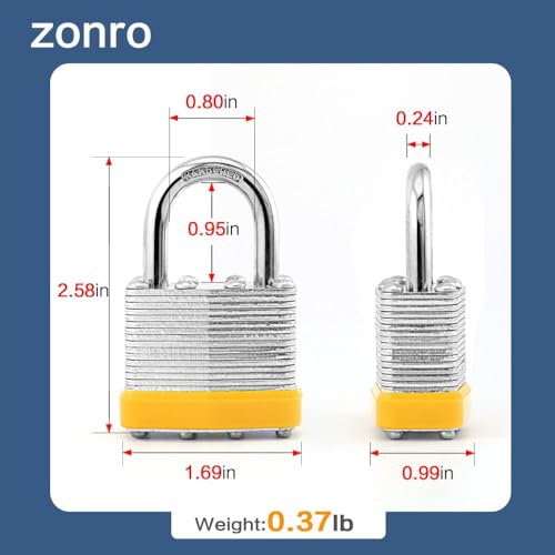 Image of Laminated Steel Keyed Padlocks, 30 Pack, Keyed Alike, Normal Shackle, 1-9 /16 inch (40mm),Yellow Hoop, for Hasp Latch, Sheds, Fences, Storage Locker, Gym