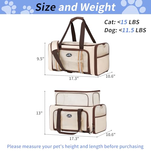 Wakytu transportbox Katze Fluggesellschaftsgenehmigte Haustiertransporttasche für Katzen Erweiterbare weiche Transporttasche für kleine Katzen und Hunde mit extra großer klappbarer Matte