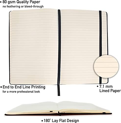 H&S Professional Lined Journal Notebook, (Black), 192 Pages, Size: A5: 5.7 inches x 8 inches - Premium Paper, Hardcover