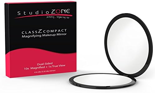 StudioZONE Compact Mirror - 2-Sided, Magnifying, Portable - Modern, Framed, Silver, Small - Perfect for Purses & Travel