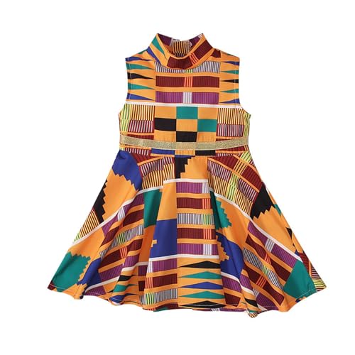 Little Girls 3D Digital Print African 𝐁ohemian Dress Kids Sleeveless Dashiki National Traditional Ethnic Dress