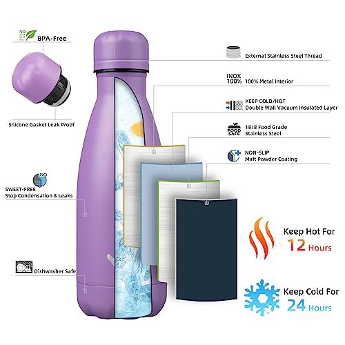 Image of Konokyo Insulated Water Bottles,12 oz Double Wall Stainless Steel Vacumm Metal Flask for Sports Travel,Lavender