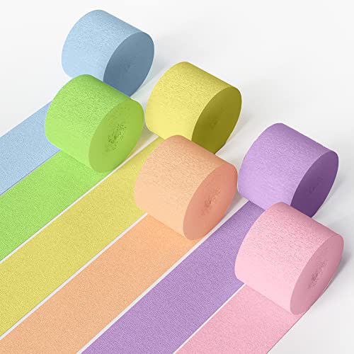 House Of Party Pastel Love Crepe Paper Streamers 6 Crepe Paper Rolls 492Ft (1.8 Inch X 82 Ft/Roll) - Pack Of Orange, Yellow, Green, Blue, Purple, Pastel Pink Paper Streamers Party Decorations #TOP8