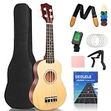 Soprano Ukulele for Beginners 21 Inch Kids Adult Student Starter with Free Lessons Gig Bag Strap Nylon String Tuner Pick All in One Kit