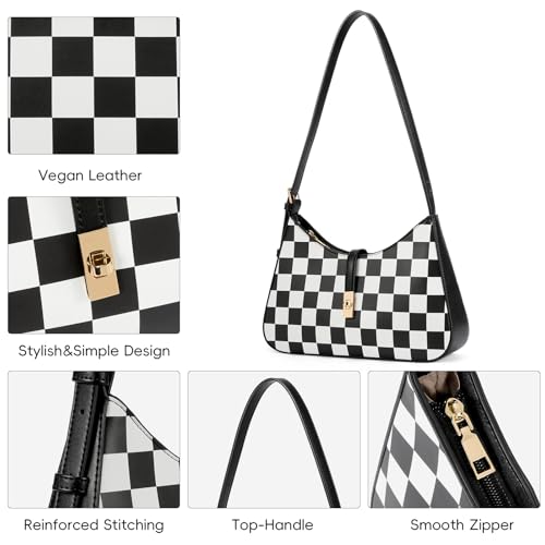 Image of CLUCI Checkered Purses for Women, Shoulder Bag, Handbag Hobo Bags Vegan Leather Crossbody Purse with Adjustable Strap