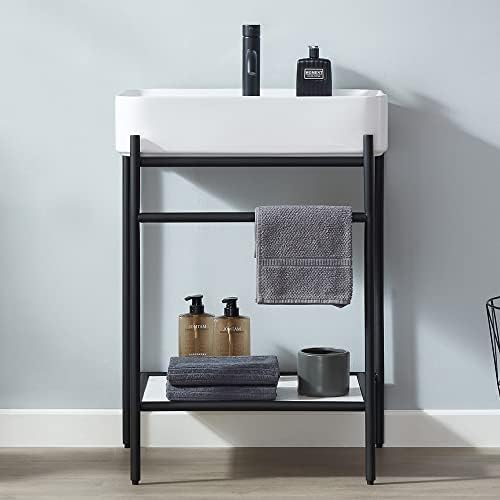 ALPHAUCET 24 inch Vanity with Sink, Pedestal Sink Storage Cabinet, Vessel Sink Bathroom Vanity, Small Bathroom Vanity with Console Sink