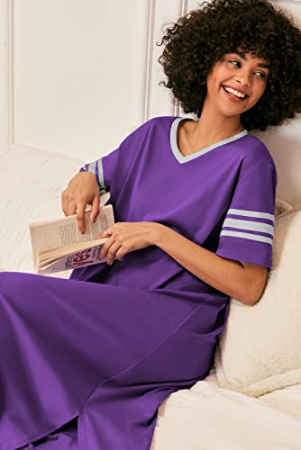 Image of Ekouaer Long Nightgown, Womens V Neck Loungewear Oversized Sleepwear Loose Sleep Dress S-4XL