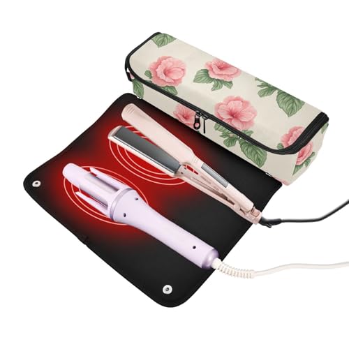 Bolsa de Viaje para Herramientas de Cabello Pink Begonias Neutral y Tapete Resistente al Calor para Organizador de Herramientas de Pelo para Mujer miniatura 2