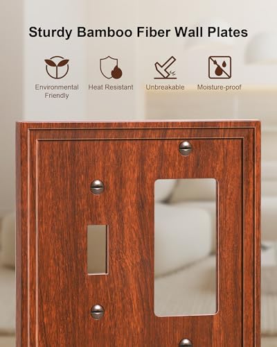 Placas de interruptor de madera decorativas y cubiertas para toma de corriente de pared 4