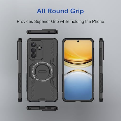 Image of amazon basics Back Case Cover for Samsung Galaxy A57 5G | Magnetic Case with Built-in Metal Ring | Supports MagSafe Charger, Wallet & Car Mount | Shockproof Hybrid PC + TPU | Black