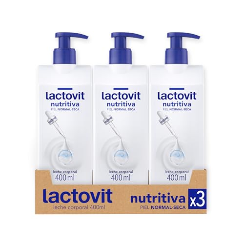 Lactovit Lactourea Leche Corporal Nutritiva para Pieles Normales y Seca, con ProLactic10, Hidrata la Piel Intensamente y Propociona Suavidad, Absorción Inmediata - Pack de 3 x 400 ml