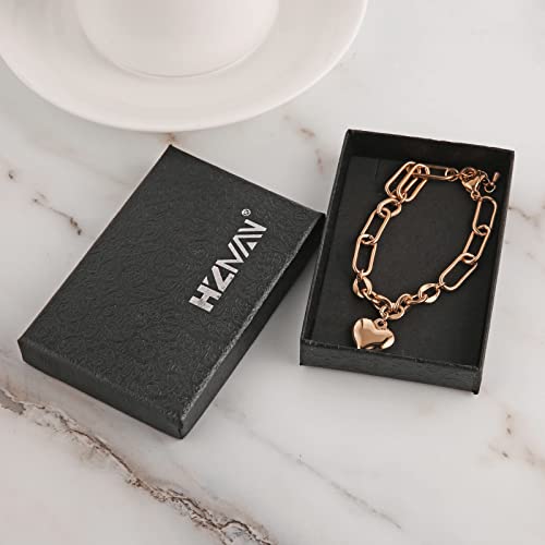 Hzman 6.7 In Stainless Steel Simple Love Heart Charm Bracelet Adjustable Link Chain With Lobster Claw Clasp For Girls Women Romantic Gift (Gold) #TOP5
