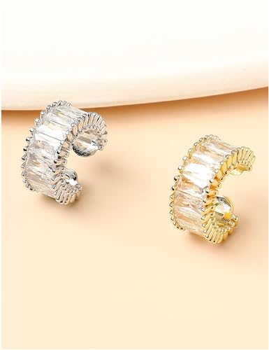 Ear Cuffs in 18K Gold - CZ Paved Hoop Conch Cuff Earrings for Women,Men - Sparkle Rhinestones Clip On Wrap Earrings Non Pierced3