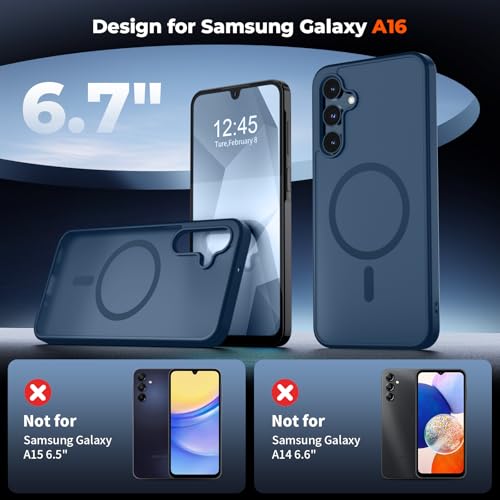 Image of SUPFINE Magnetic for Samsung Galaxy A16 5G Case with Screen Protector, (Built-in Magnets) (Military Grade Drop Protection) Slim Translucent Shockproof Phone Case,Sapphire Blue