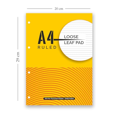 Image of amazon basics A4 Loose Leaf Report Pad | Ruled | Pre Punched for Easy Filing | Tear Off Sheets | Multi-Colored Cover | Pack of 3 (100 Sheets Each)