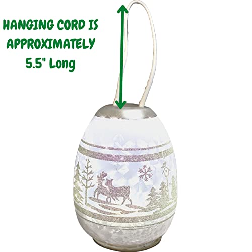 Glass Led Christmas Light With Frosted Globe - Xmas Tree Lighted Ornament With White Glittery Winter Scene - Hangs Or Sits #TOP2