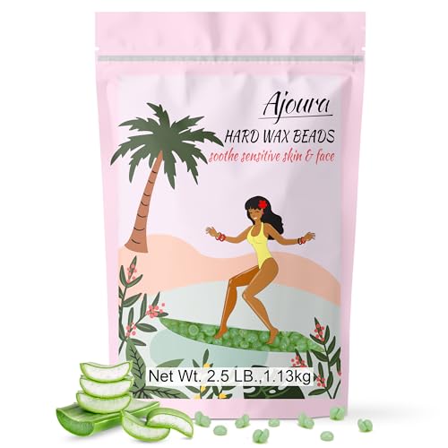 Image of Ajoura 2.5LB Aloe Hard Wax Beads, Premium Wax for Sensitive Skin Hair Removal, Perfect for Full Body, Bikini, Face, Eyebrow, Back, Chest, Legs, Armpit, Big Pack Refill for Home & Salon Waxing (Green)